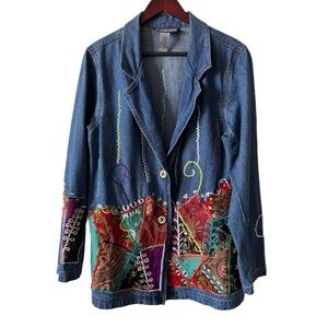 INDIGO MOON Blazer Jacket Vintage Artsy Art-To-Wear Western Cowgirl Rodeo Sz L